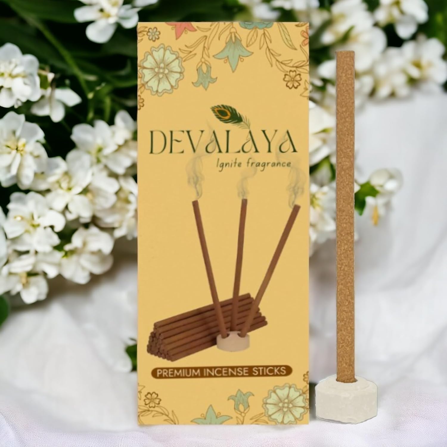 Devalaya Premium Incense Sticks, Bambooless Dhoop Sticks, Agarbatti for Pooja, 100% Charcoal-Free,4-inch Length, 25-Minute Burn Time with Ceramic Strand (Arabian Mogra, Pack of 1 (20 Sticks))