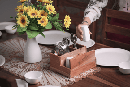 Orchid Homez spoon stand for kitchen|cutlery holder for dining table | wooden cutlery stand storage organiser ( Natural )