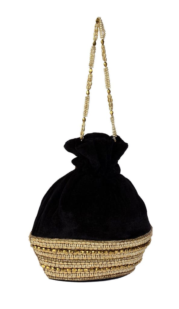 Vdesi Black Velvet Potli Bag