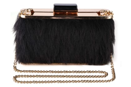 Vdesi Fur Black Clutch For Women