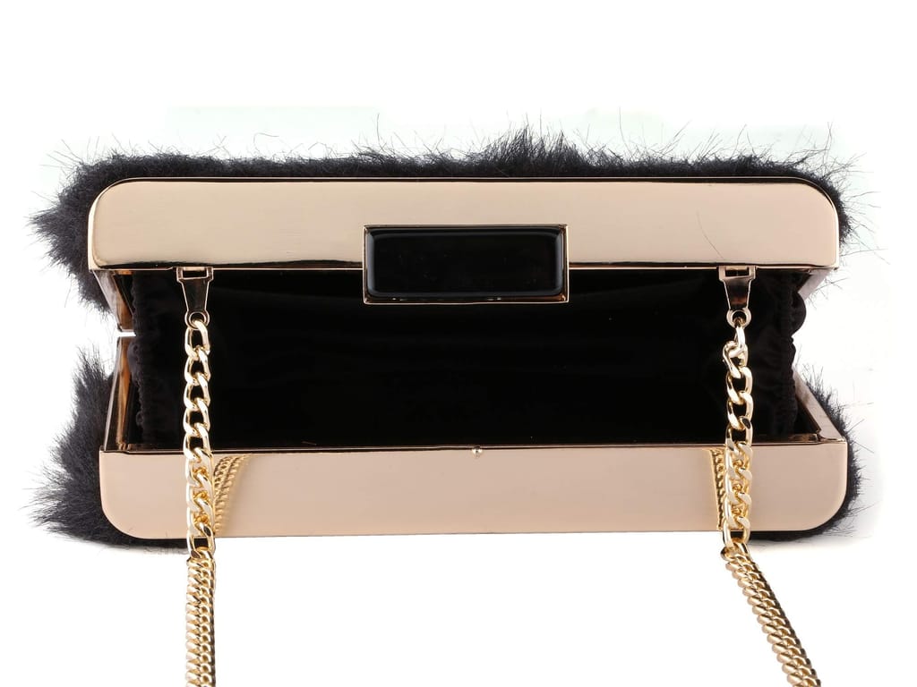 Vdesi Fur Black Clutch For Women