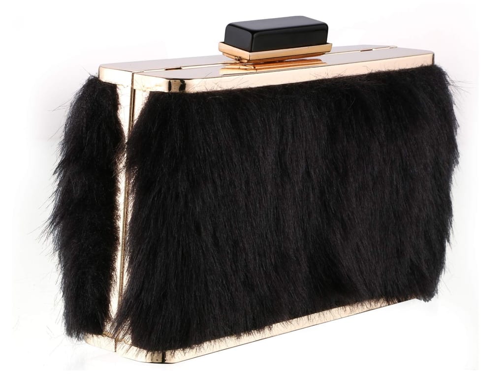 Vdesi Fur Black Clutch For Women