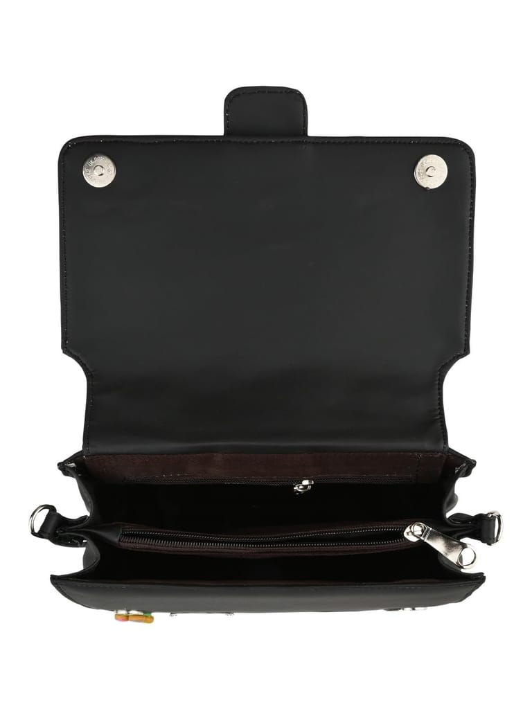 Vdesi Black Pop Badges Belt Sling Bag