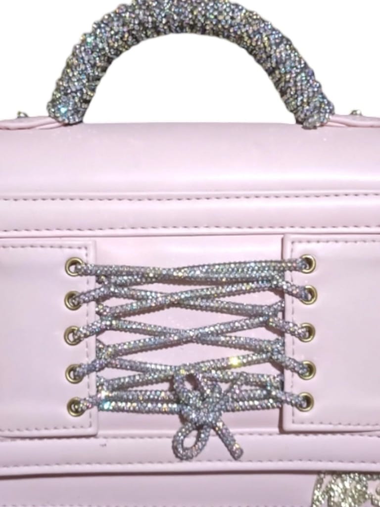 Vdesi Pink Rhinestone Tie Up Bag