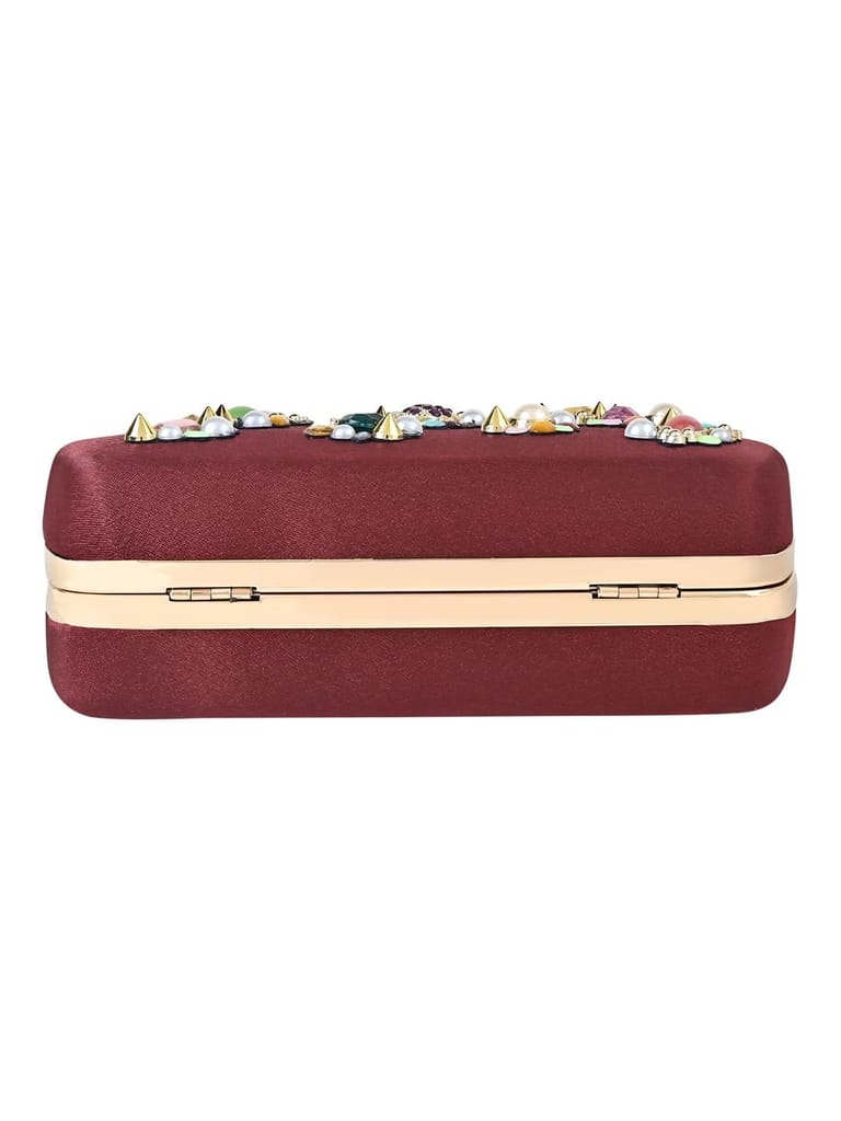 Vdesi Multi Embellishments Maroon Clutch