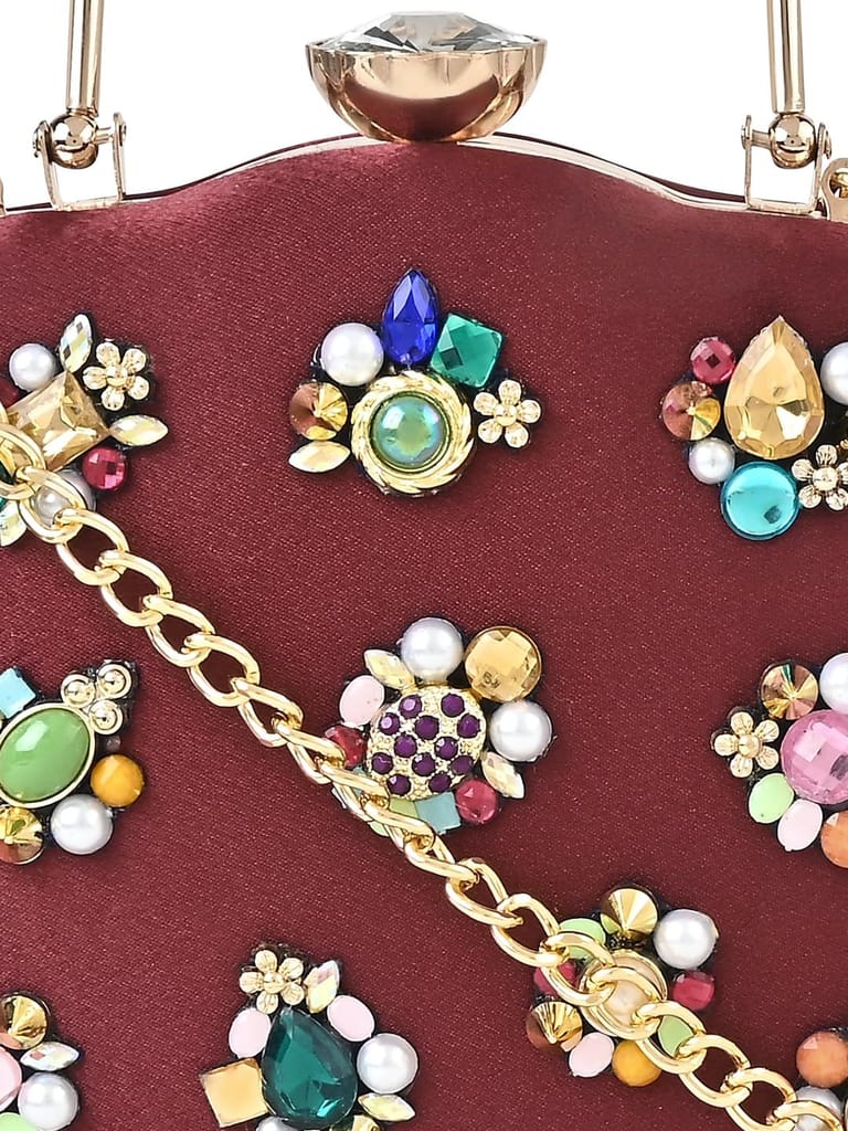 Vdesi Multi Embellishments Maroon Clutch