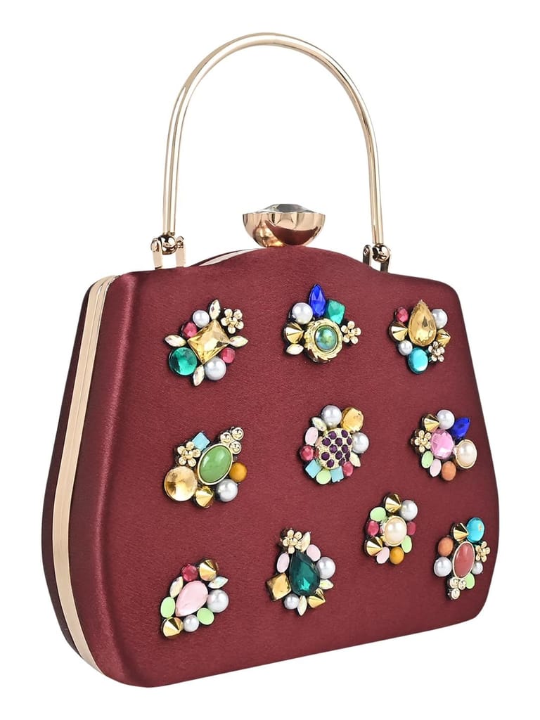 Vdesi Multi Embellishments Maroon Clutch