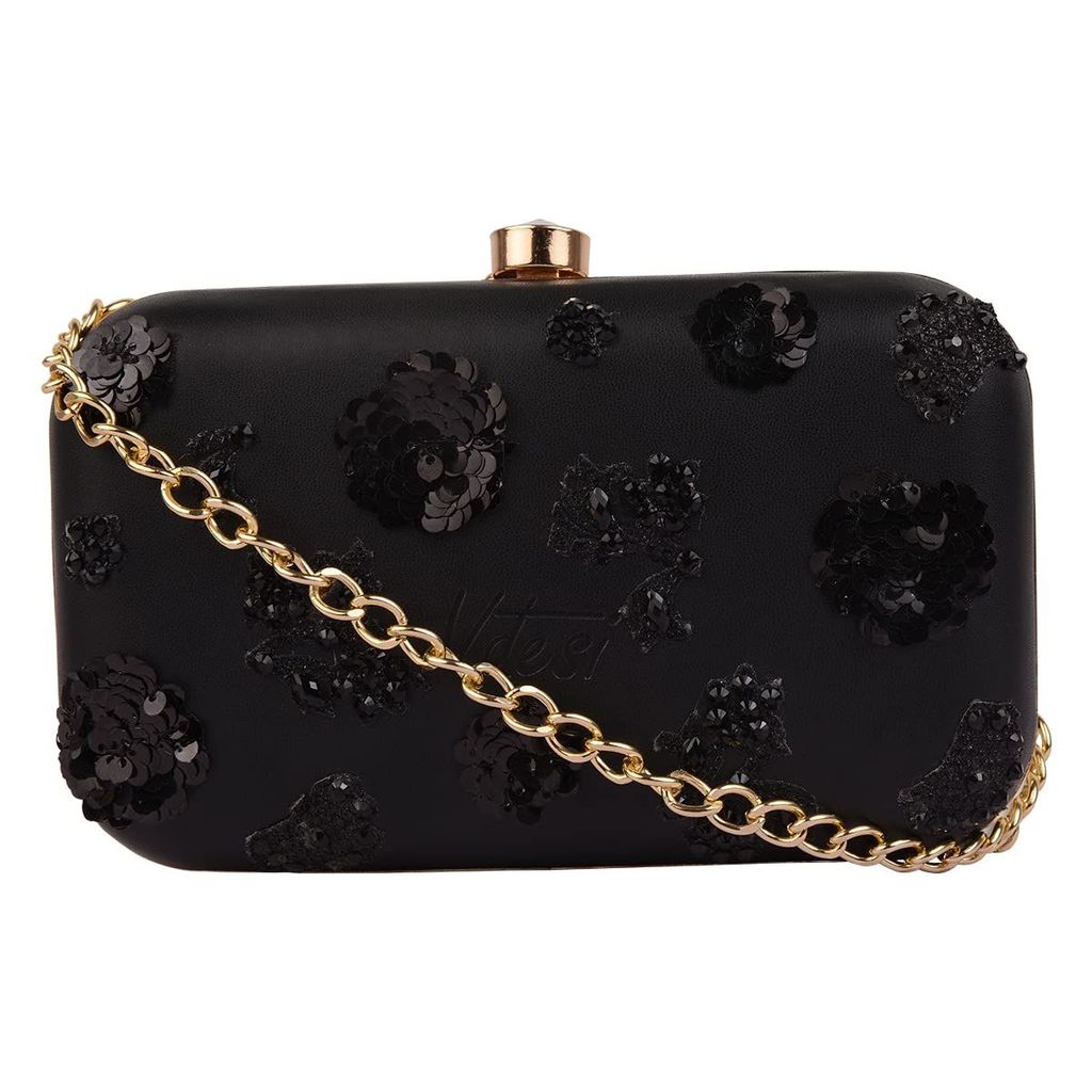 Vdesi Black Patchwork Embellished Clutch