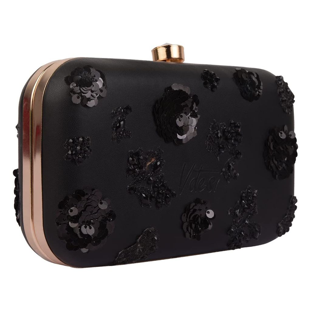 Vdesi Black Patchwork Embellished Clutch