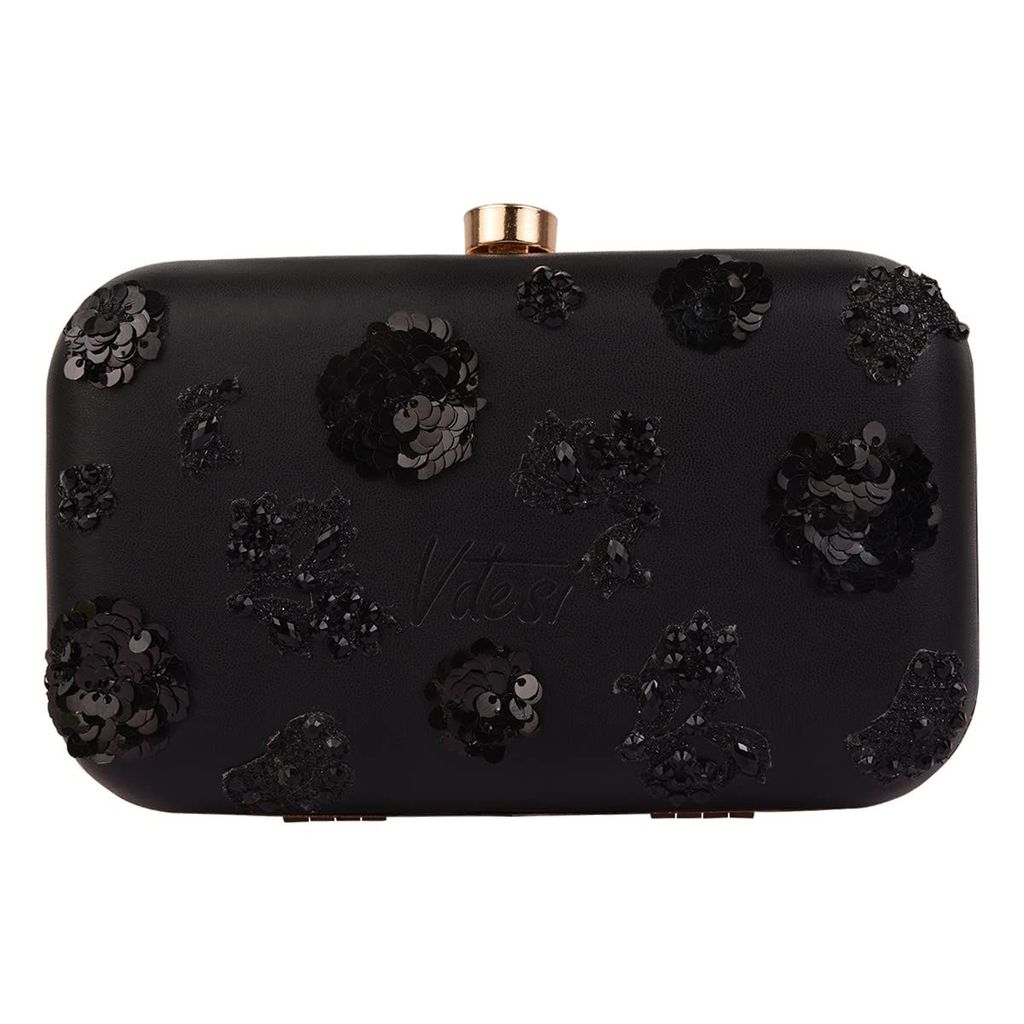 Vdesi Black Patchwork Embellished Clutch