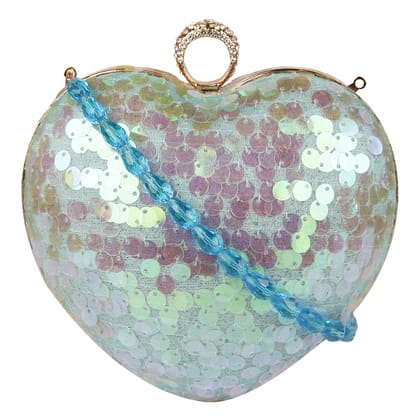 Vdesi Blue Sequins Heart Clutch