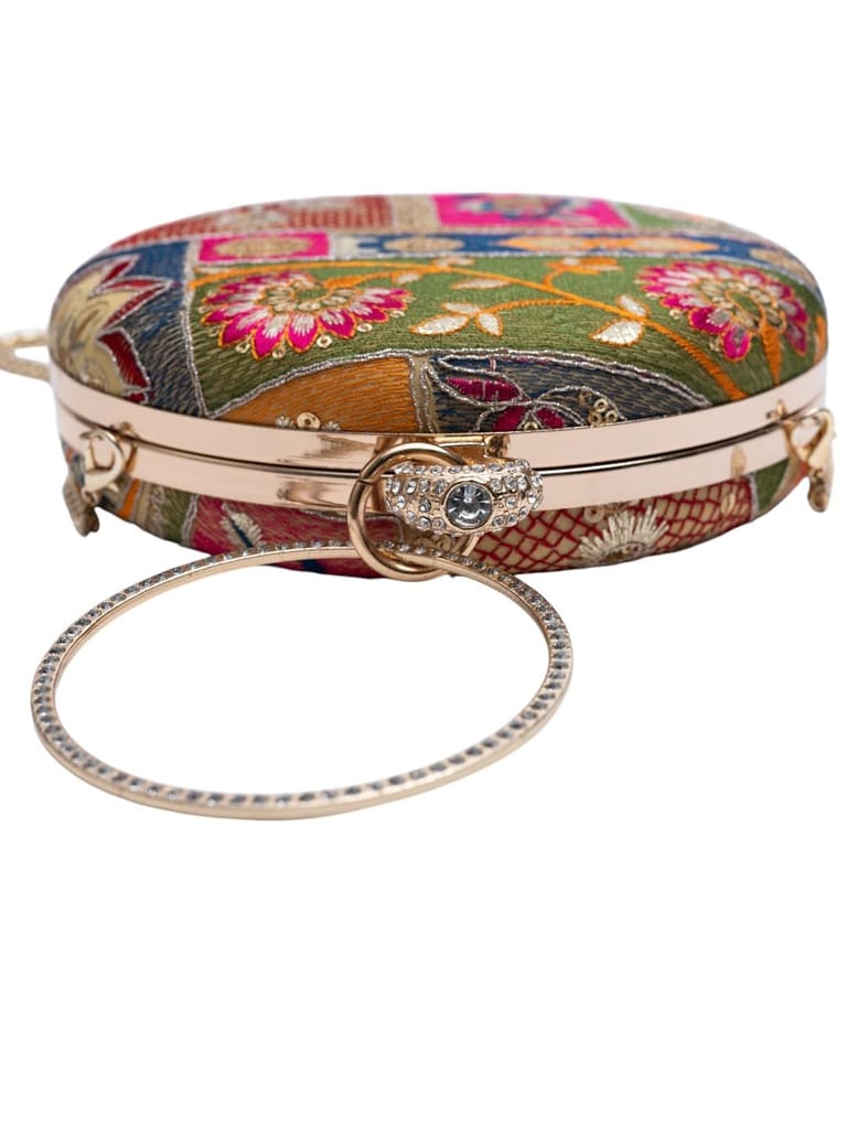 Vdesi Round Ethnic Green Clutch