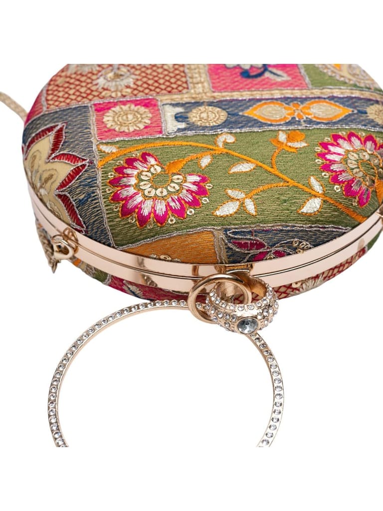 Vdesi Round Ethnic Green Clutch