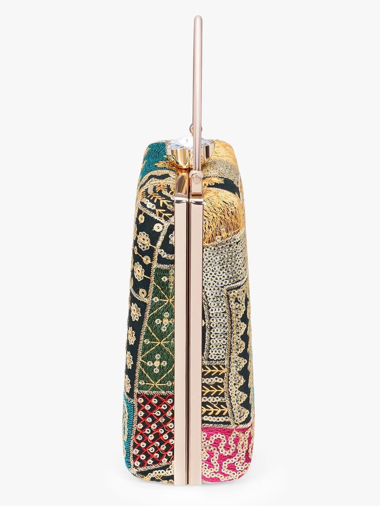 Vdesi Green Embroidery Clutch