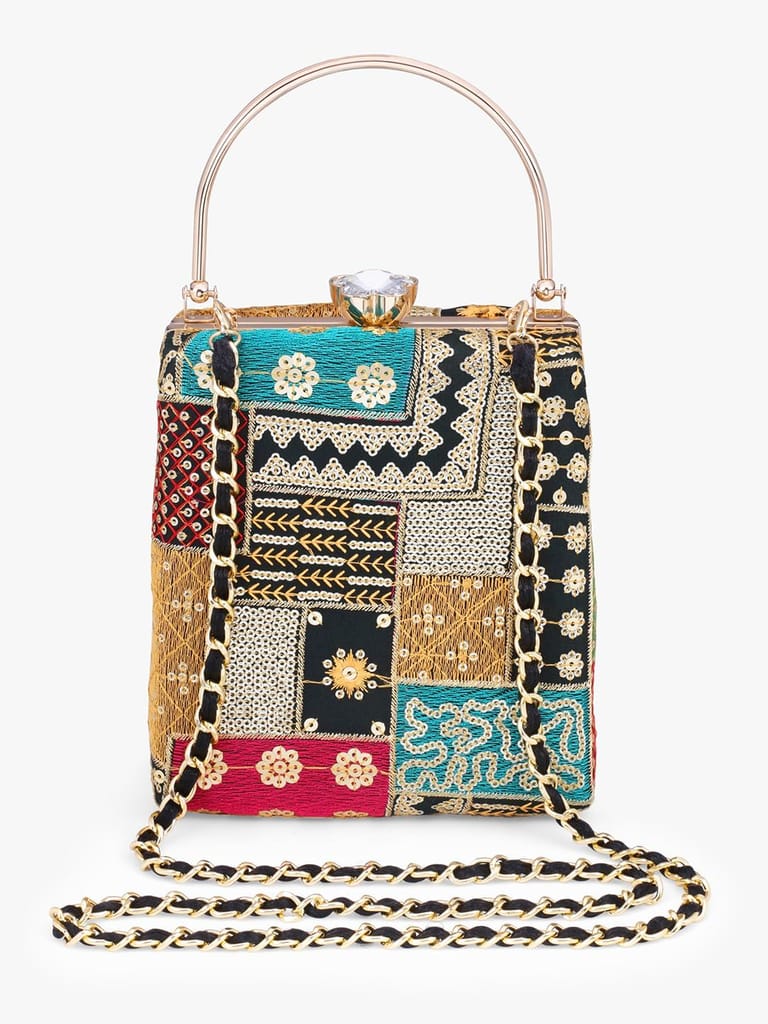 Vdesi Green Embroidery Clutch