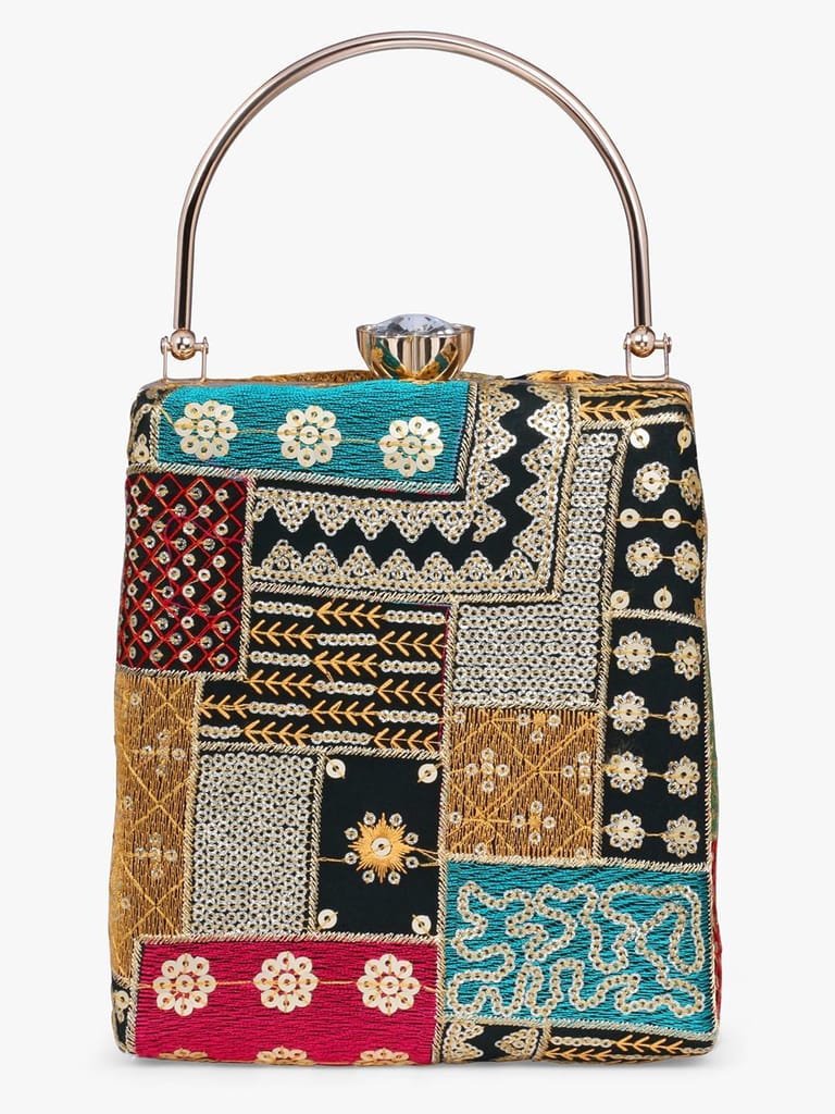 Vdesi Green Embroidery Clutch