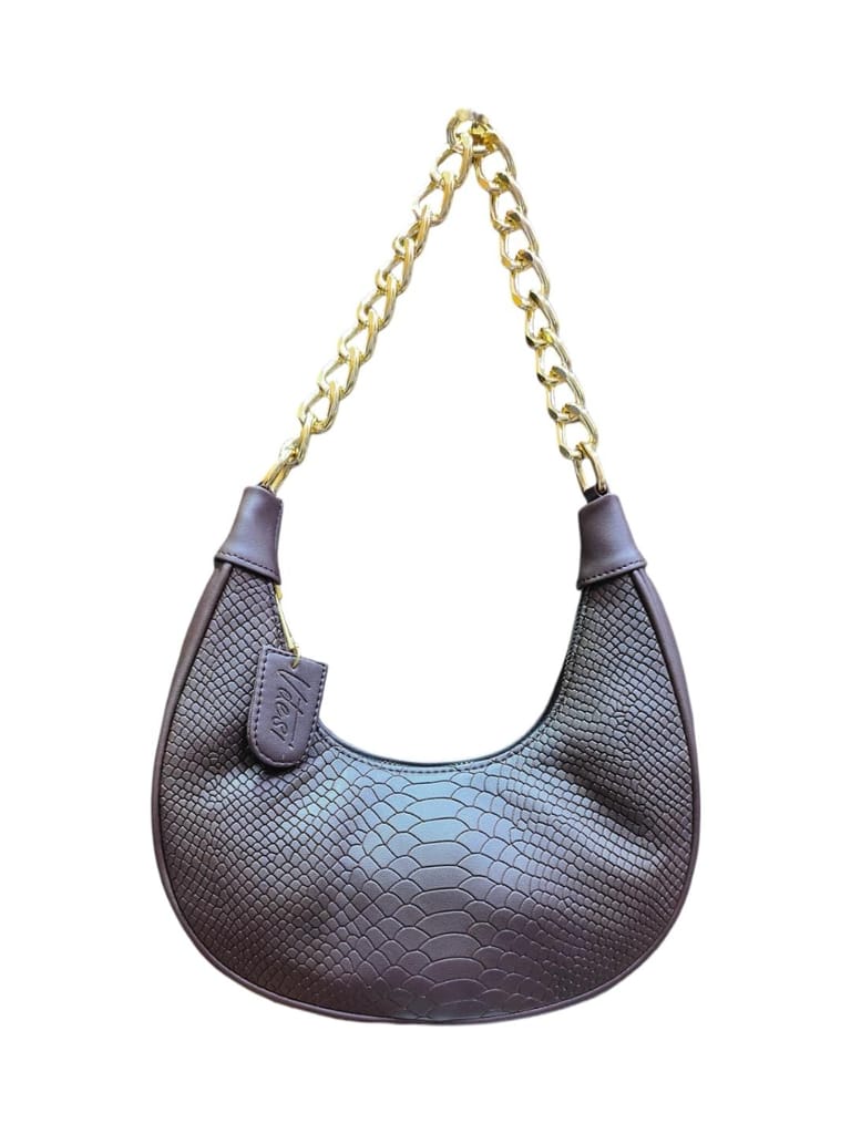 Vdesi Brown Croco Half Moon Bag