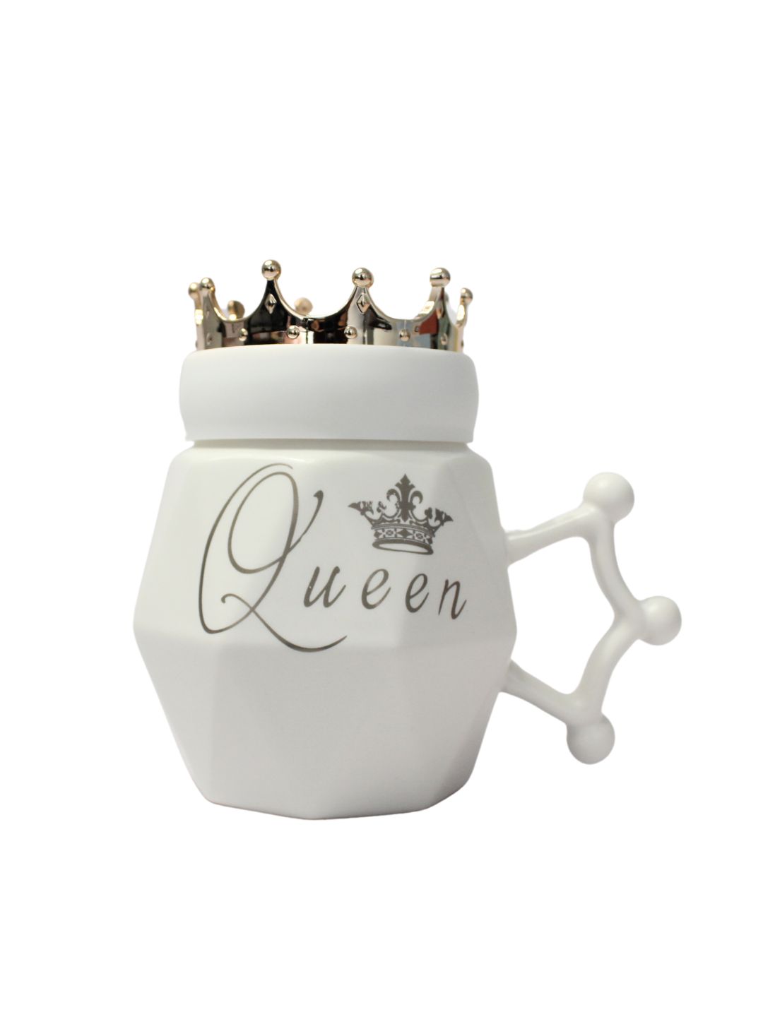 IZZHAAR Ceramic Mug with Lid (465 ML) Microwave Safe Coffee Mugs for Gift, Queen Printed Mugs for Tea and Coffee, Drinking Cups for Gifts, Perfect for Home and Gifting (White)