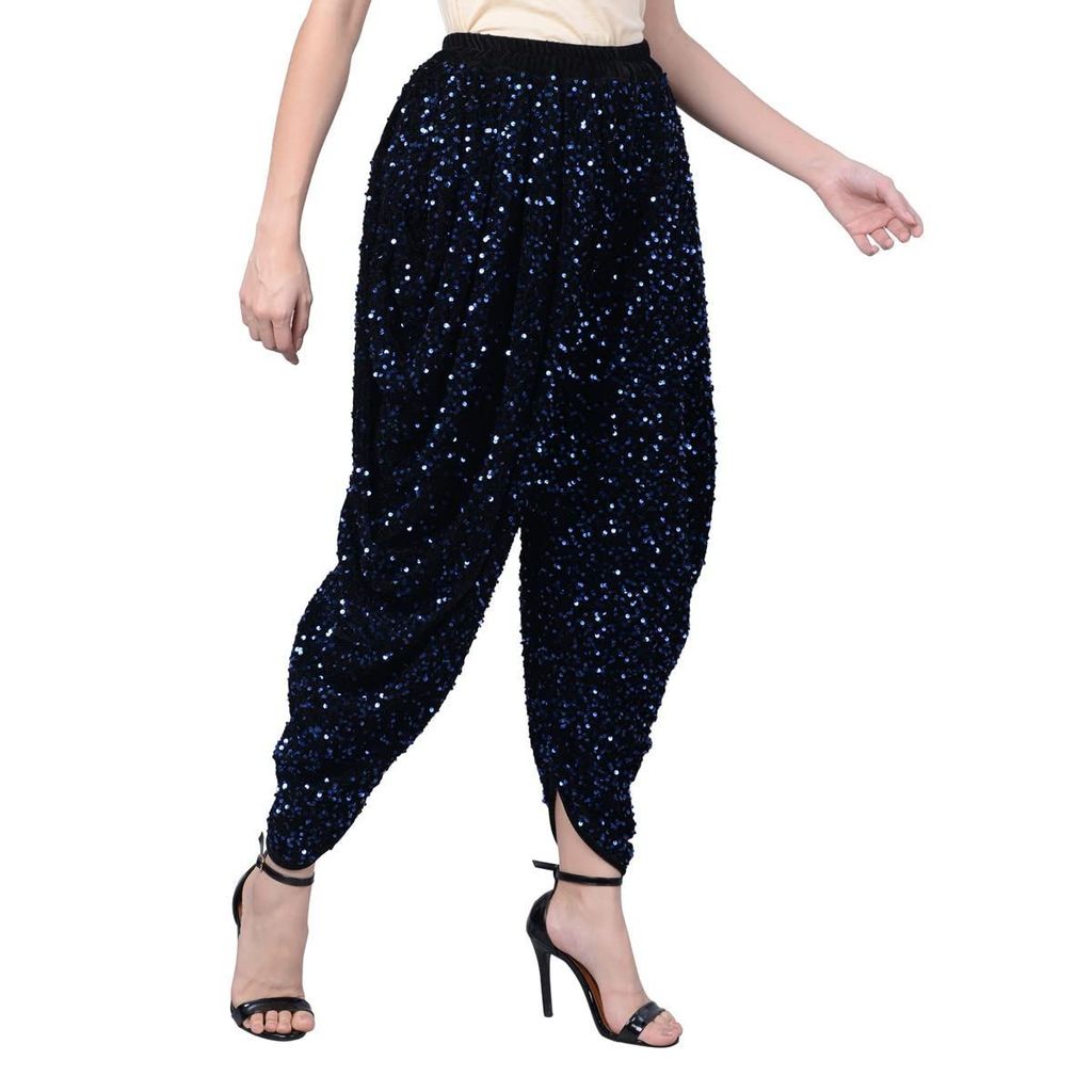 Vdesi Free Size Velvet Sequins Dhoti Pants Blue