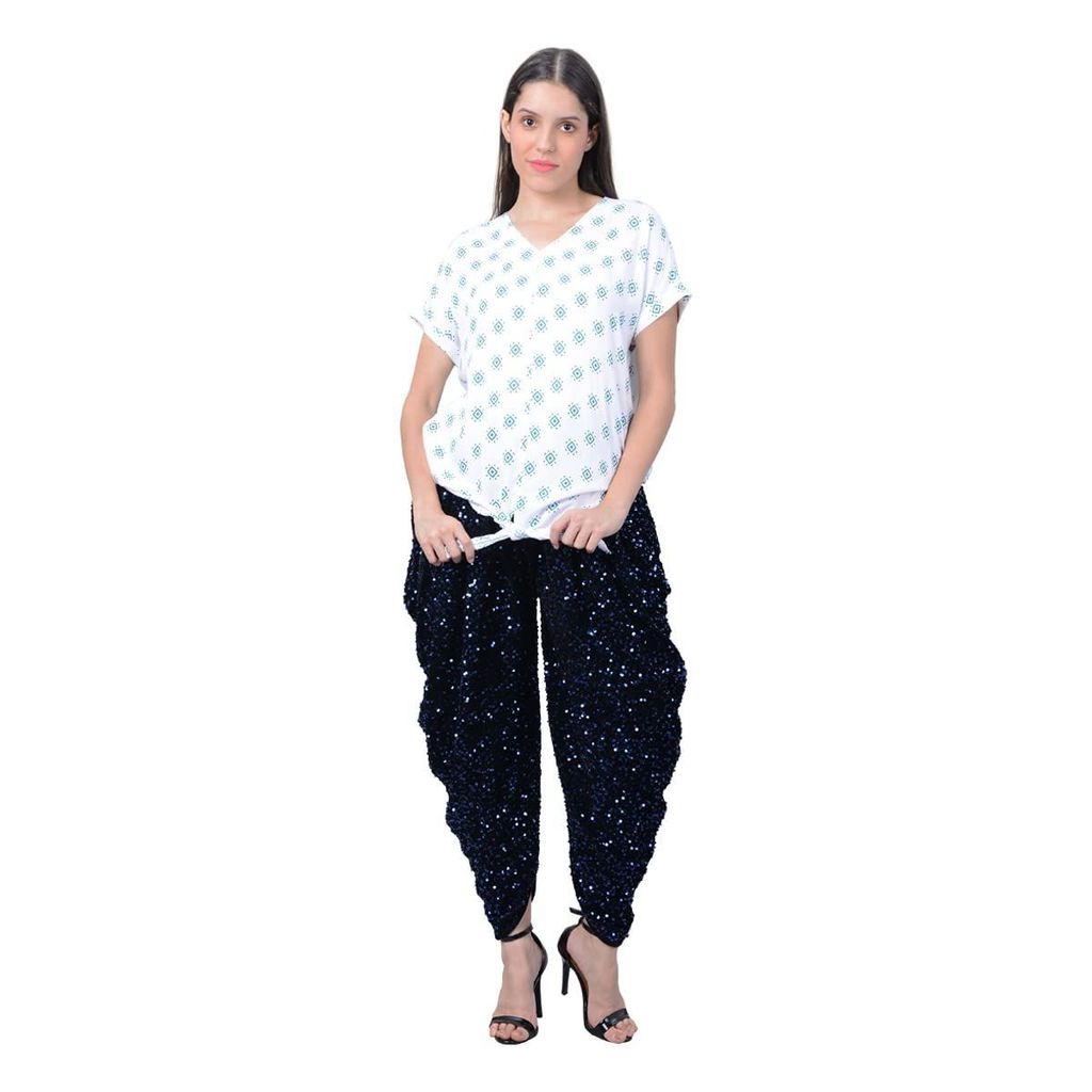 Vdesi Free Size Velvet Sequins Dhoti Pants Blue