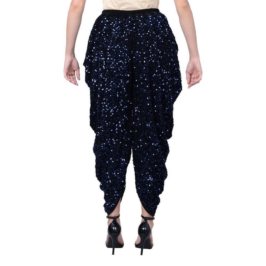 Vdesi Free Size Velvet Sequins Dhoti Pants Blue