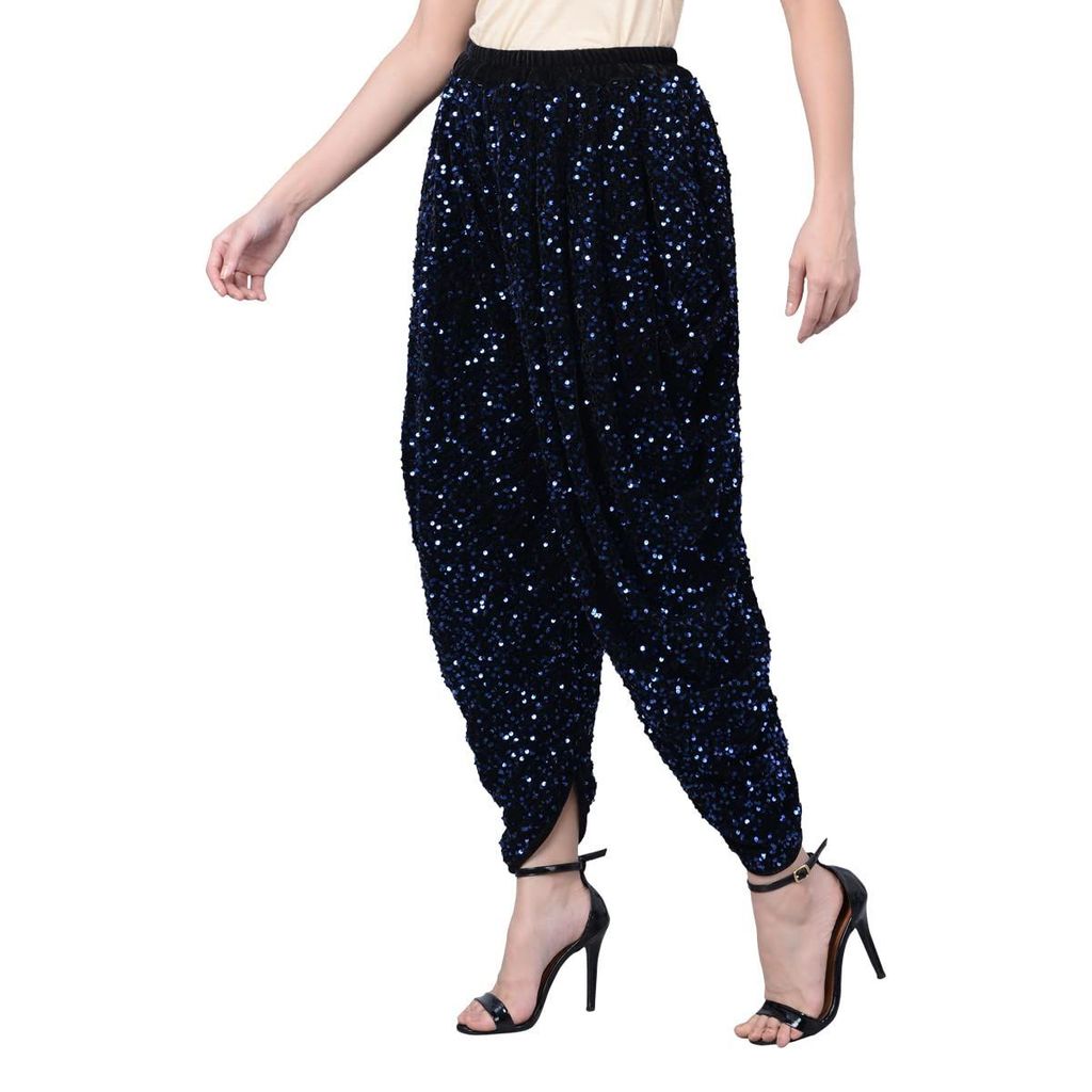 Vdesi Free Size Velvet Sequins Dhoti Pants Blue