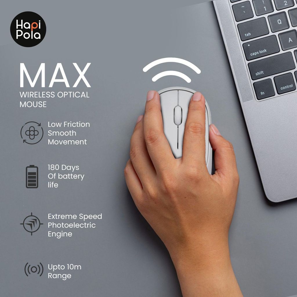 HAPIPOLA Mouse MAX Wireless Mouse, 1600 DPI, 2.4 Ghz RF Digital Technology, Plug-and-Play Optical Mouse