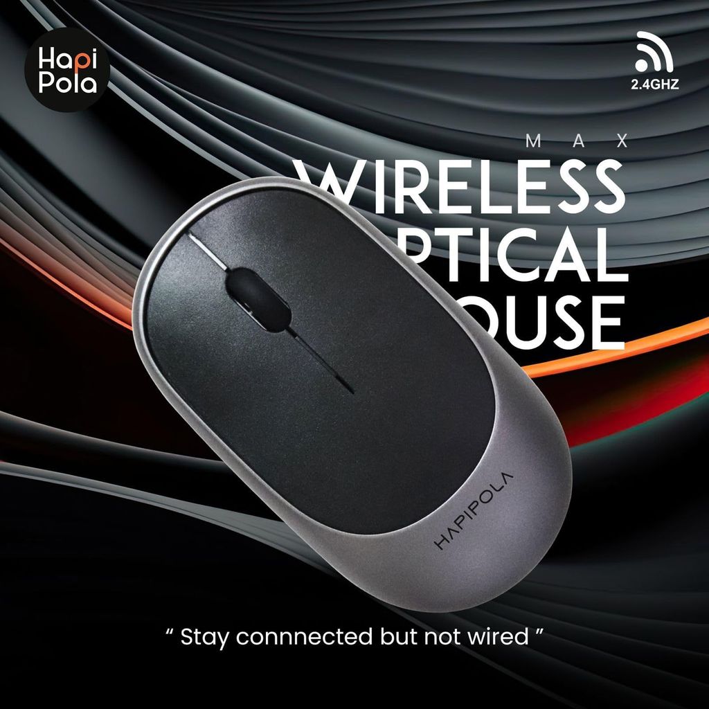 HAPIPOLA Mouse MAX Wireless Mouse, 1600 DPI, 2.4 Ghz RF Digital Technology, Plug-and-Play Optical Mouse