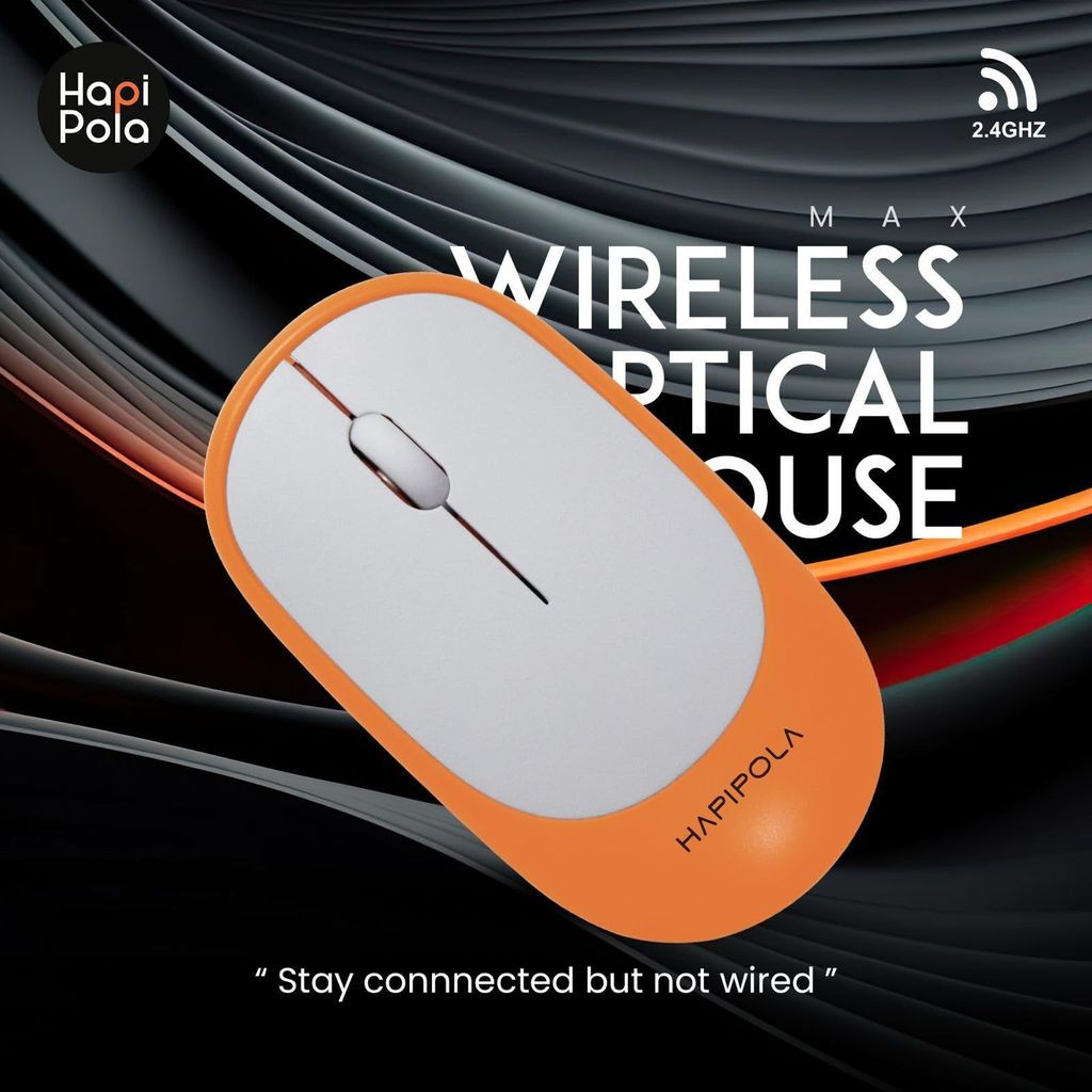 HAPIPOLA Mouse MAX Wireless Mouse, 1600 DPI, 2.4 Ghz RF Digital Technology, Plug-and-Play Optical Mouse