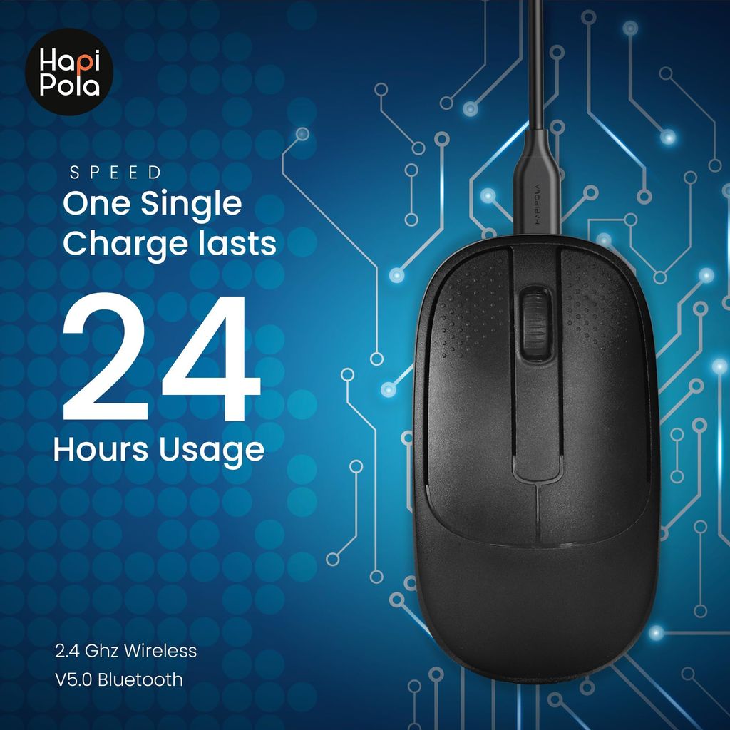 HAPIPOLA Speed Rechargeable Mouse,Wireless Bluetooth Rechargeable Mouse,Portable Lightweight 2.4G 1600 DPI Plug-and-Play Optical Mouse,Compatible with iPad/Laptop/PC/Mac/Windows