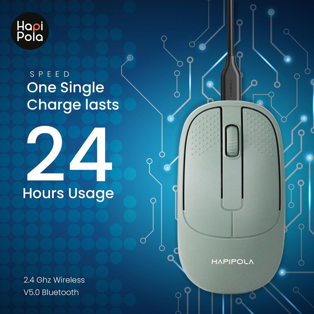 HAPIPOLA Speed Rechargeable Mouse,Wireless Bluetooth Rechargeable Mouse,Portable Lightweight 2.4G 1600 DPI Plug-and-Play Optical Mouse,Compatible with iPad/Laptop/PC/Mac/Windows