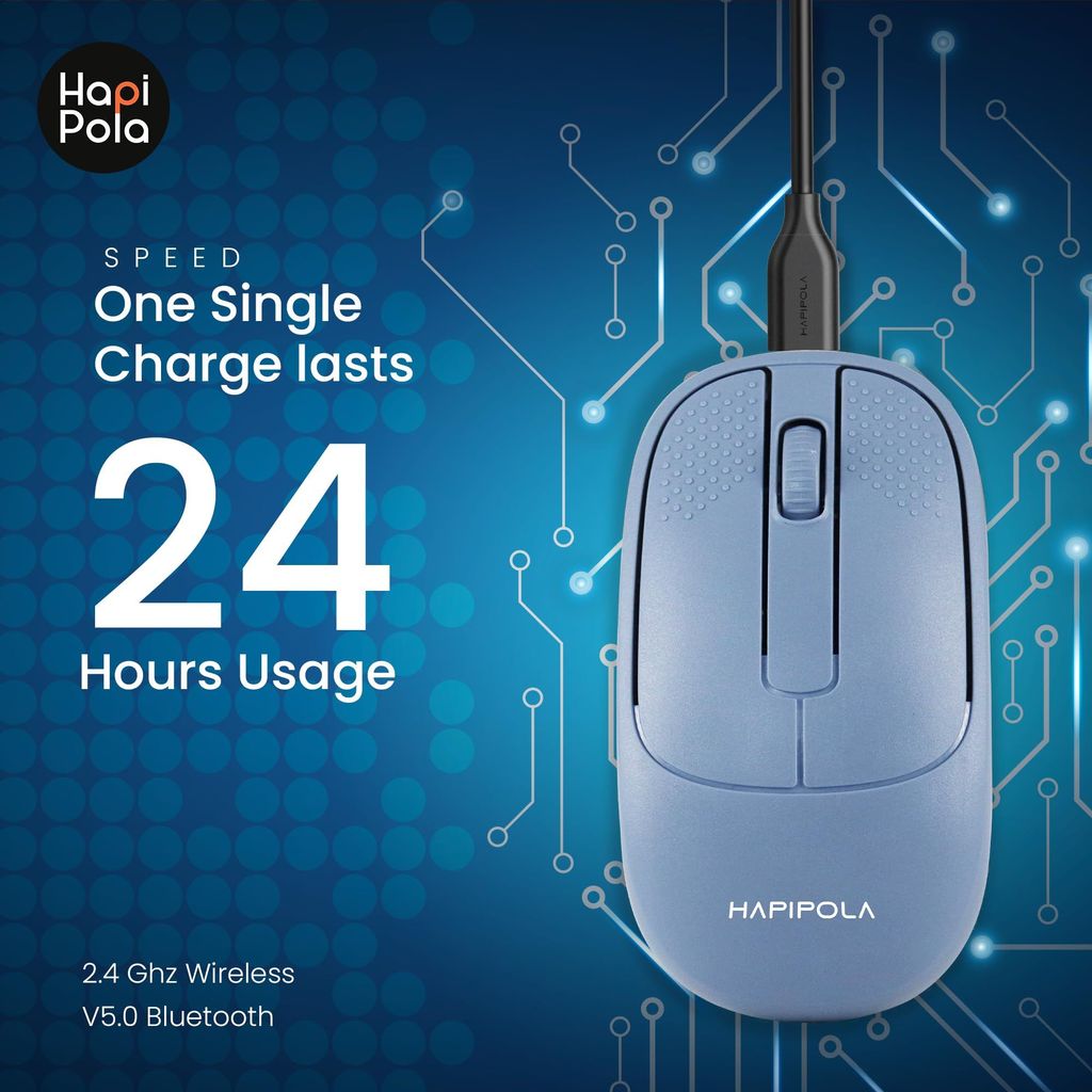 HAPIPOLA Speed Rechargeable Mouse,Wireless Bluetooth Rechargeable Mouse,Portable Lightweight 2.4G 1600 DPI Plug-and-Play Optical Mouse,Compatible with iPad/Laptop/PC/Mac/Windows