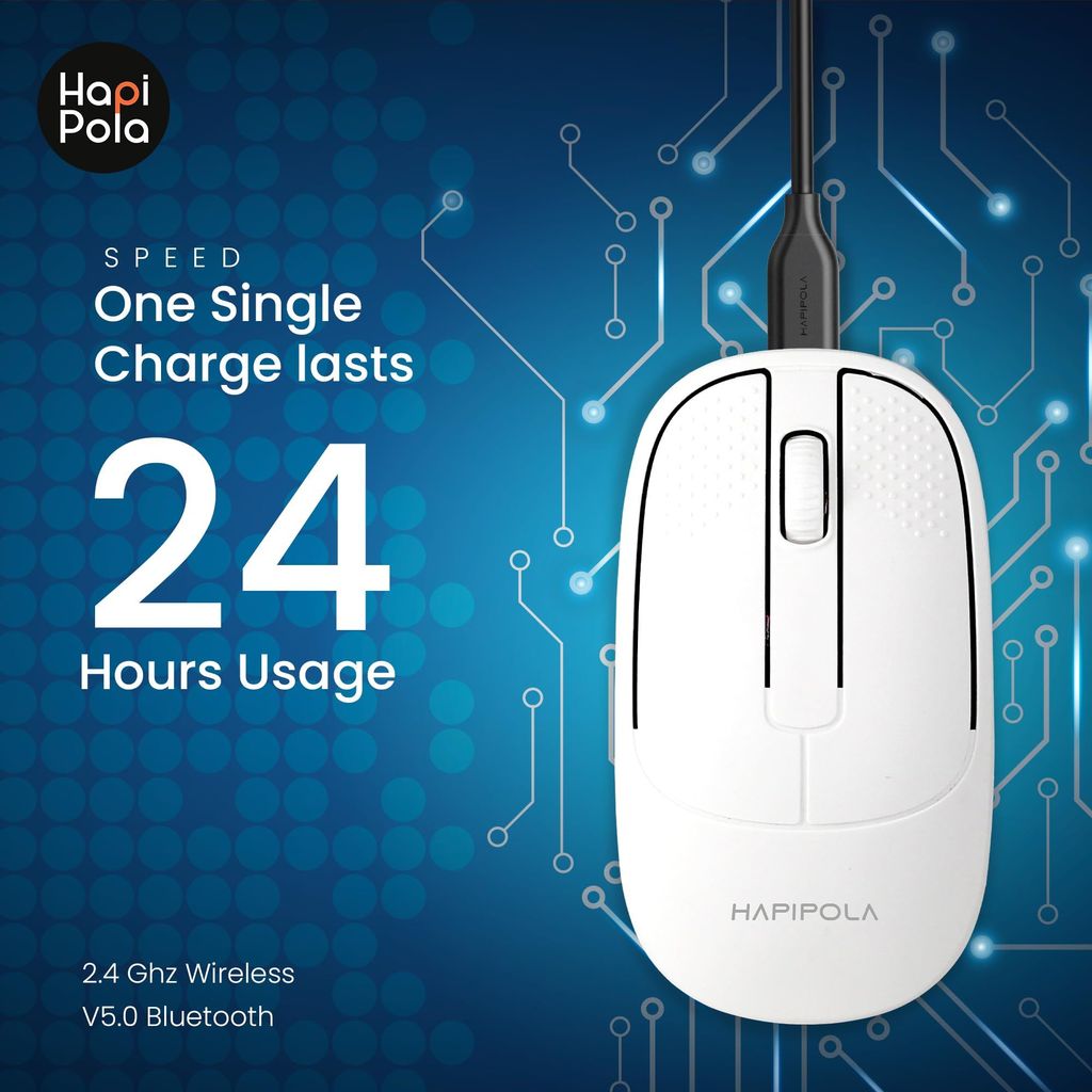 HAPIPOLA Speed Rechargeable Mouse,Wireless Bluetooth Rechargeable Mouse,Portable Lightweight 2.4G 1600 DPI Plug-and-Play Optical Mouse,Compatible with iPad/Laptop/PC/Mac/Windows