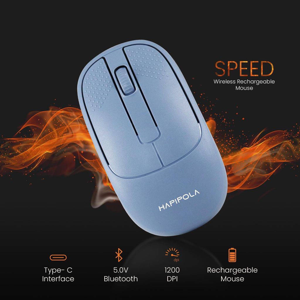HAPIPOLA Speed Rechargeable Mouse,Wireless Bluetooth Rechargeable Mouse,Portable Lightweight 2.4G 1600 DPI Plug-and-Play Optical Mouse,Compatible with iPad/Laptop/PC/Mac/Windows