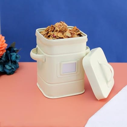 IZZHAAR Premium Farmhouse Metal Food Storage Canister Jar: Elegant White Tin Container for Kitchen Freshness and Perfect Organization - 900ml IZZHAAR Premium Farmhouse Metal Food Storage Canister Jar: Elegant White Tin Container for Kitchen Freshness and Perfect Organization - 900ml