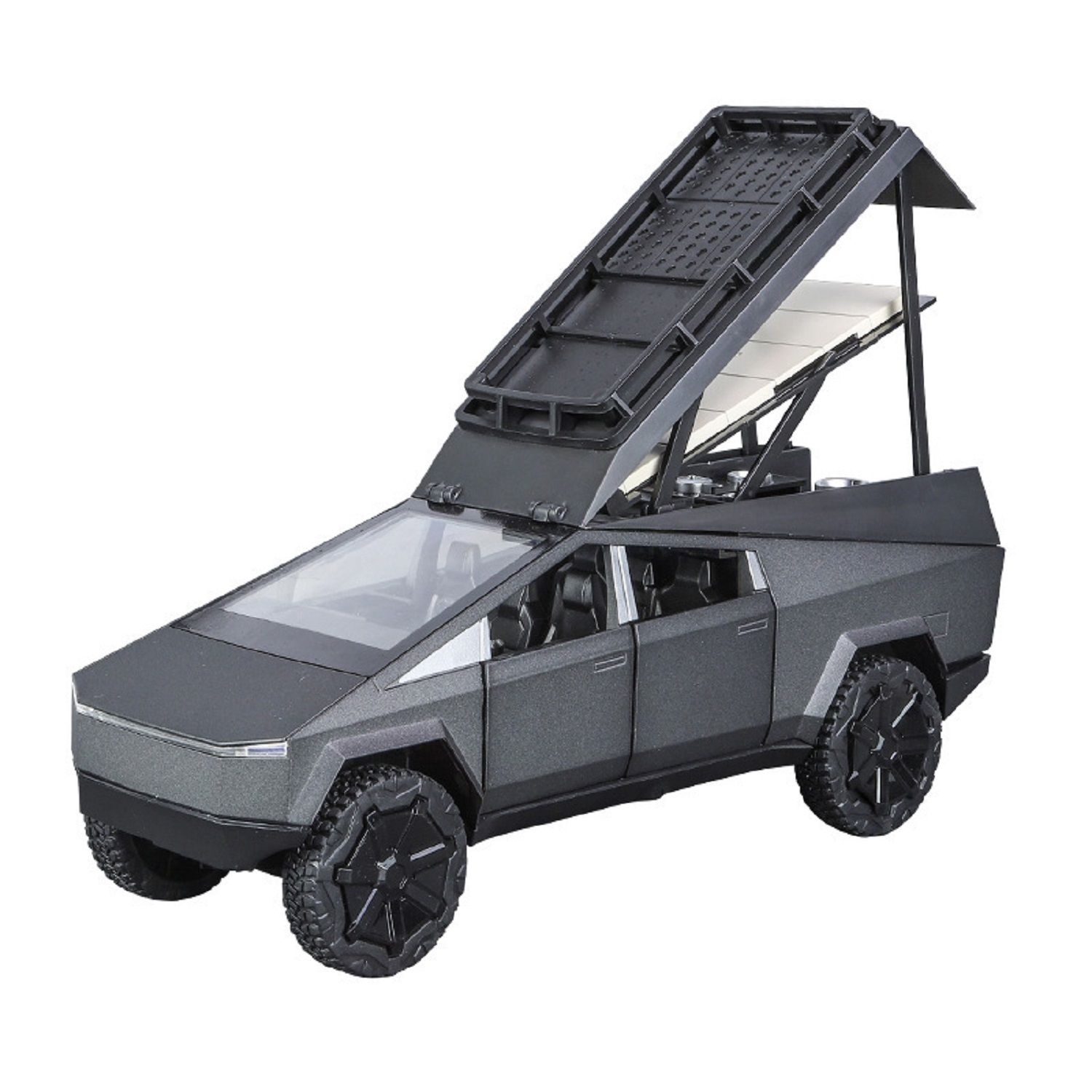 KTRS ENTERPRISE 1:24 Tsla pickup camping Alloy Metal Pull Back Die-cast Car Model Pull Back car Super Openable Doors Sound and Light Doors & Light Music Boys Toys for Kids