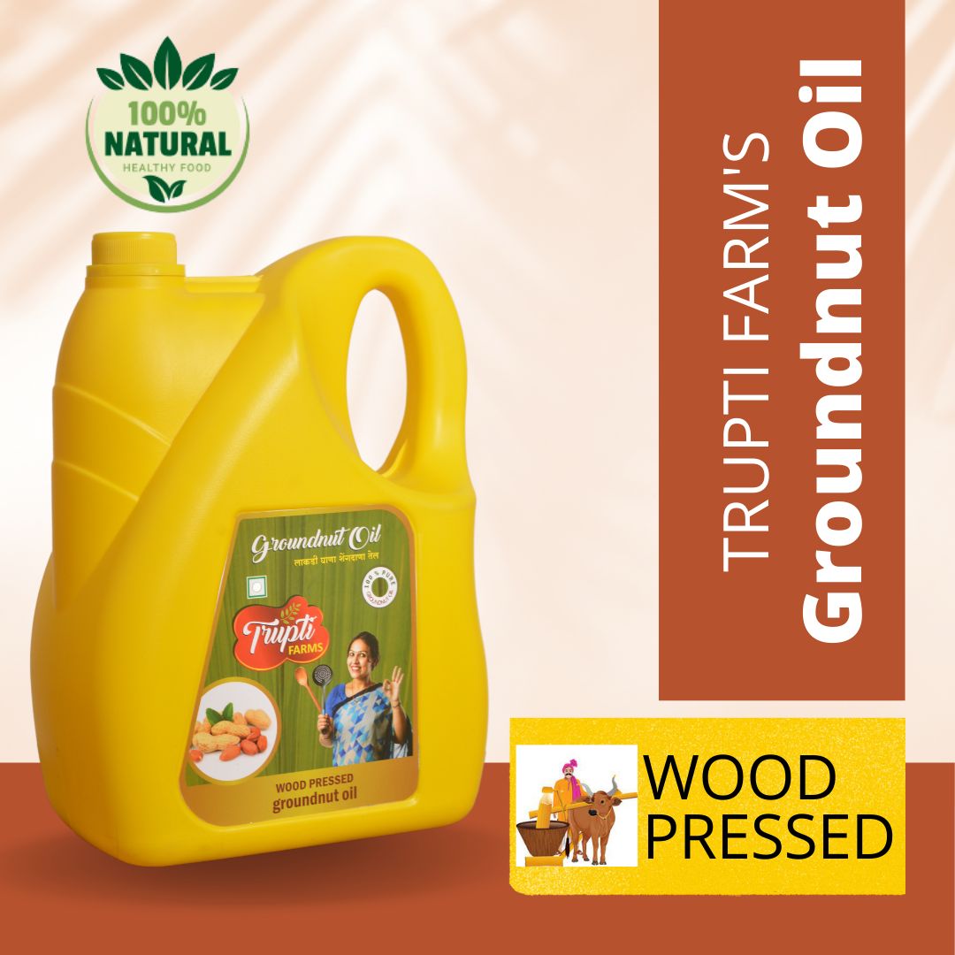 Trupti Farm's Groundnut Wood Pressed Oil - |Premium Cold Pressed Groundnut Oil|Pure & Natural Multipurpose Oil| Edible Cold Pressed Oil| - 5 Litrs (Pack of 1)