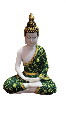 "Meditating Buddha Statue - White and Green "Meditating Buddha Statue - White and Green