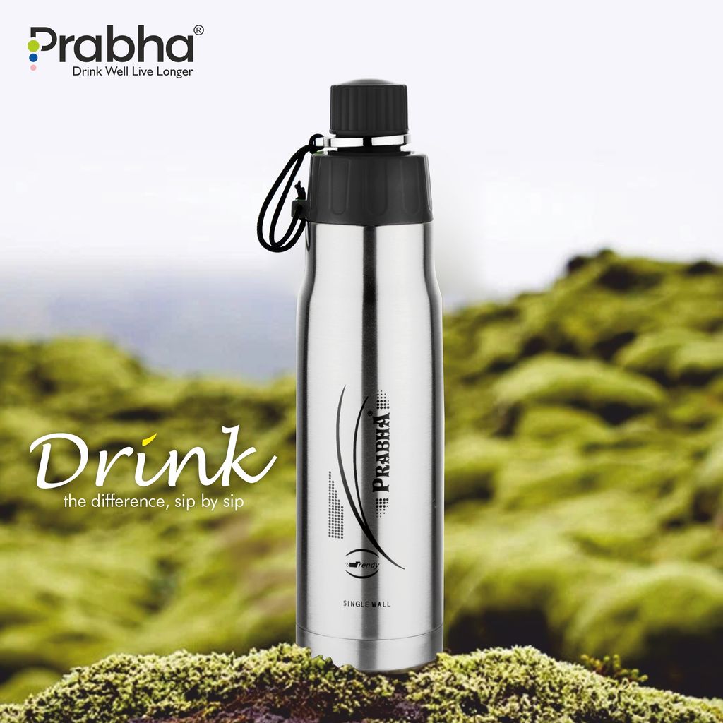 Prabha Stylish 700ML Single Wall Bottle for Everyday Use | 700ML Single Wall Water Bottle - Lightweight & Durable | Perfect for Office and Travel