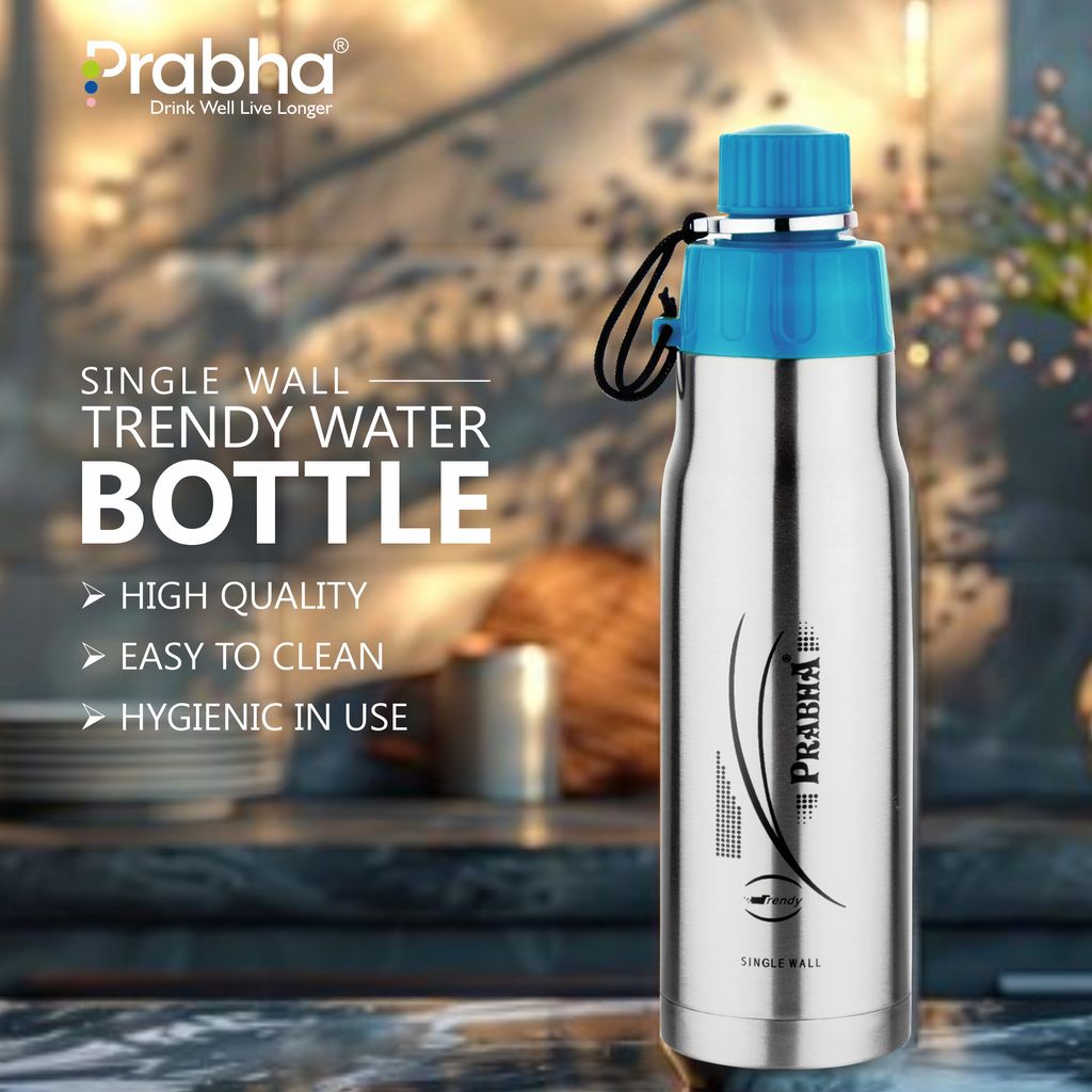 Prabha Stylish 700ML Single Wall Bottle for Everyday Use | 700ML Single Wall Water Bottle - Lightweight & Durable | Perfect for Office and Travel