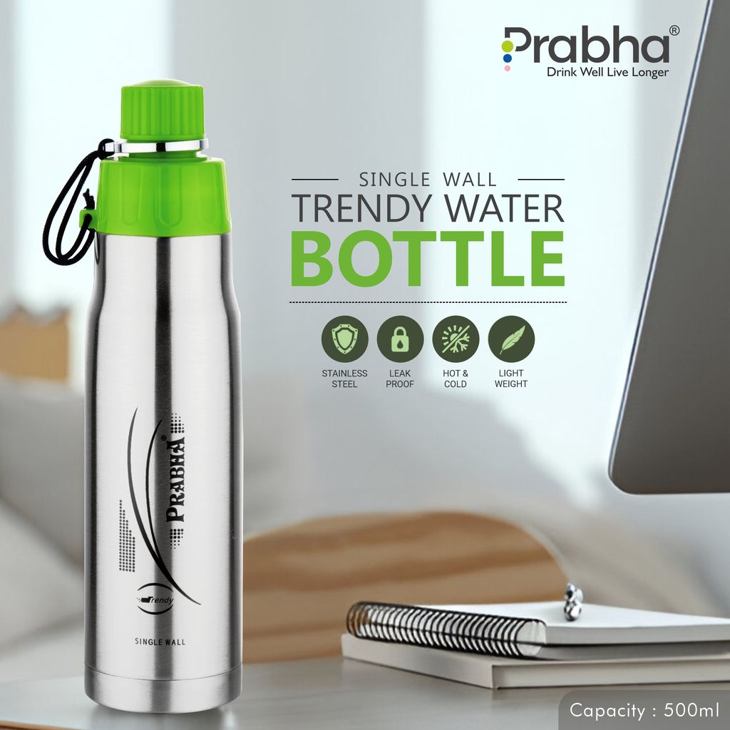 Prabha Stylish 700ML Single Wall Bottle for Everyday Use | 700ML Single Wall Water Bottle - Lightweight & Durable | Perfect for Office and Travel