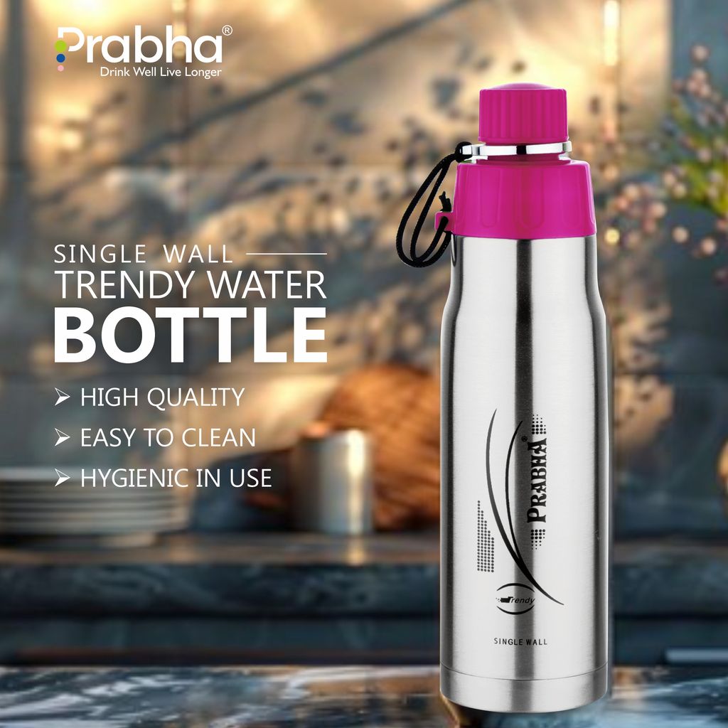 Prabha Stylish 700ML Single Wall Bottle for Everyday Use | 700ML Single Wall Water Bottle - Lightweight & Durable | Perfect for Office and Travel