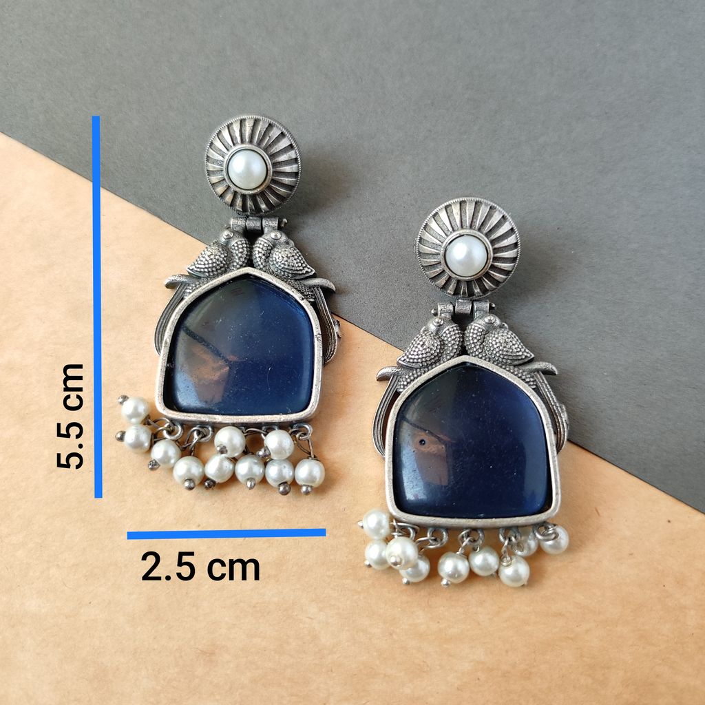 Luxurious Women Trendy silver look alike oxidised monalisa stone chandbali earrings for women in
