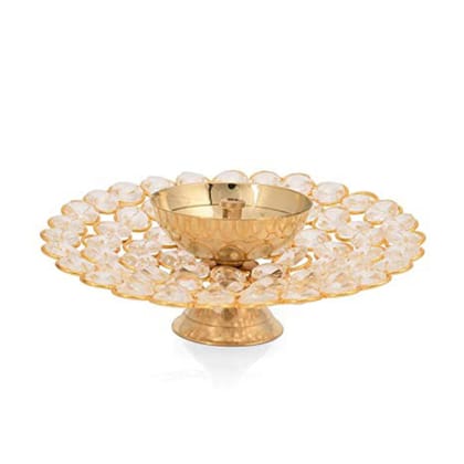 Brass Akhand Diya Oil Lamp for Puja - Large Round Crystal
