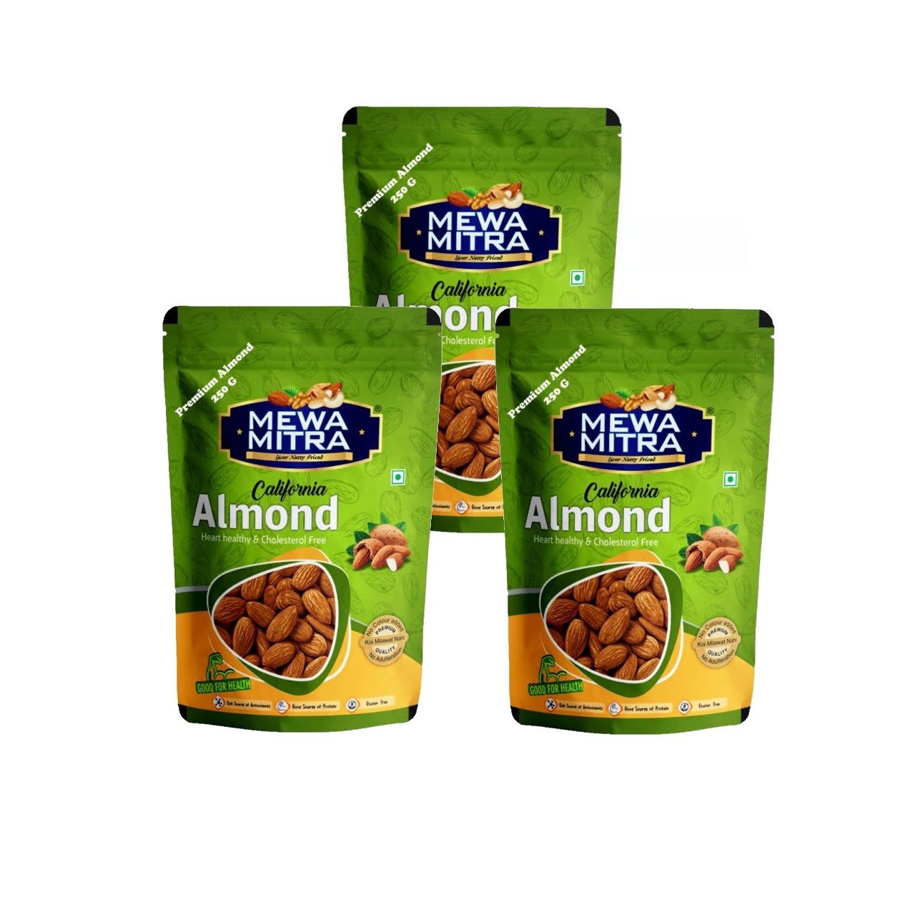 Natural and Fresh Almonds by Mewa Mitra  | Quality Badam Giri | Rich in Protein and Increase Stamina | Real Nuts | Healthy Dry Fruits| (Pack of 3) 750 gram