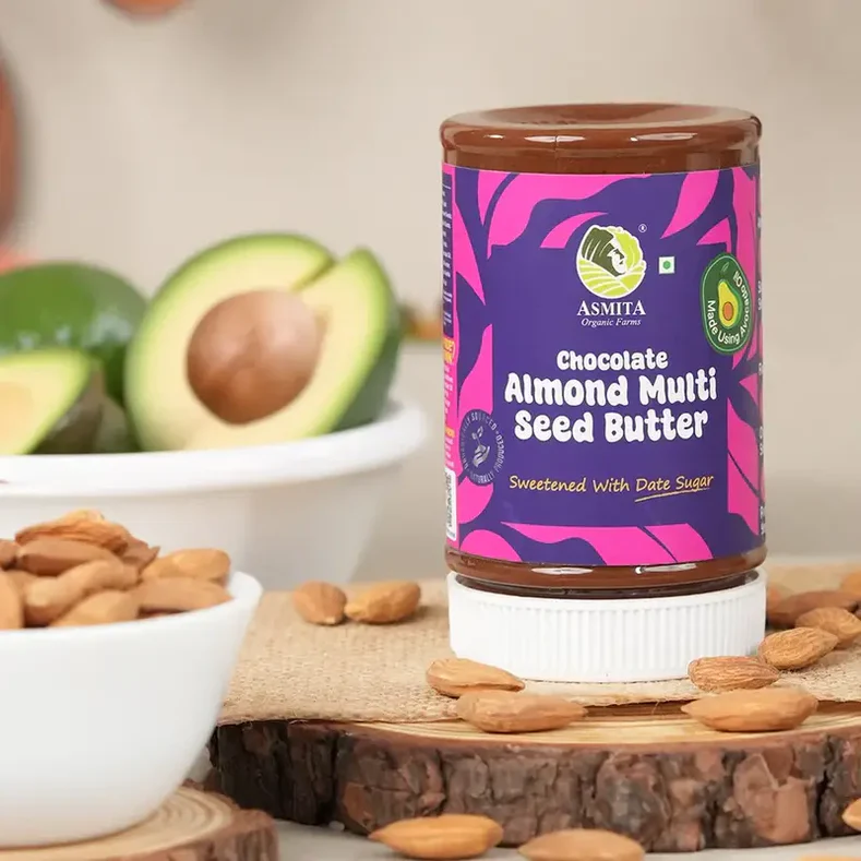 Asmita Organic Farms Creamy Chocolate Nut Butter 250g Healthy Almond Nut Butter with Multi-Seeds & Avocado Oil Date Sweetened, Vegan Nut Butter Natural Source of Healthy Fats & Protein