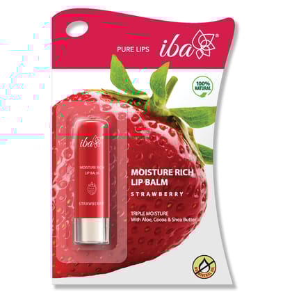 Iba Pure lips Moisture Rich Lip Balm - Strawberry, 4.5 g | For Pigmented, Dry Damaged & Chapped Lips | Enriched with Cocoa Butter, Shea Butter l Glossy Finish| 100% Natural, Vegan & Cruelty-Free