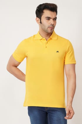 Solid Men Polo Neck Yellow T-Shirt