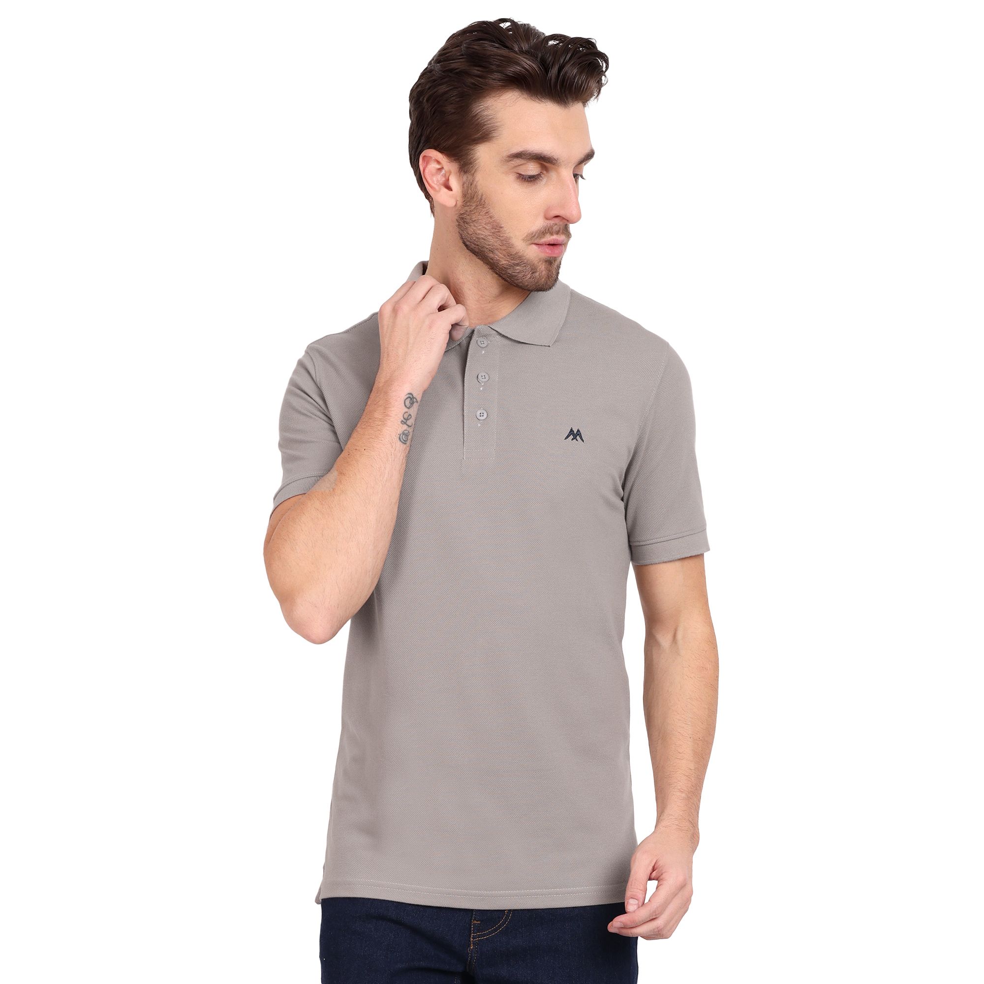 Solid Men Polo Neck Mid Grey T-Shirt