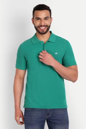 Solid Men Polo Neck Mid Green T-Shirt